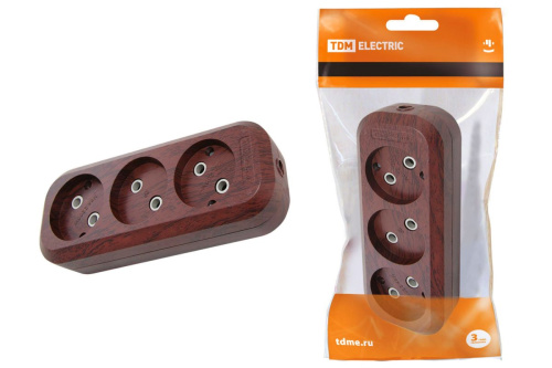Колодка розеточная 3 гнезда 2П б/з 10А 250В "Эко" (бук) ТДМ                                        