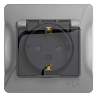 Розетка с/у GLOSSA 1м с/з с з/ш алюминий IP44 в сборе 16А с защ.крыш. (упак-10 шт) SchE          