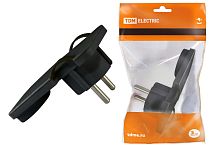 Вилка угловая плоская (8 мм) 16А 250В черная ТДМ          