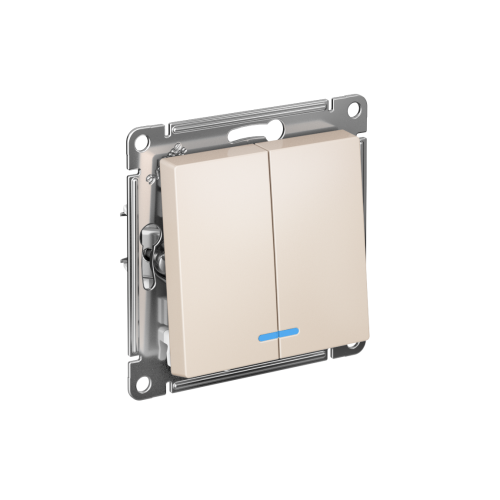 Выключатель с/у AtlasDesign 2кл бежевый, механизм IP20 10А с инд. (упак-20шт) SchE                                        