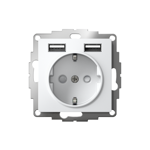 Розетка с/у AtlasDesign 1м с/з с з/ш + 2 USB белый IP20 механизм 16А SchE                                         фото 2                    