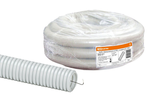 Труба гофрированая ПВХ d 16 с зондом (50 м) легкая серая ТДМ                                        