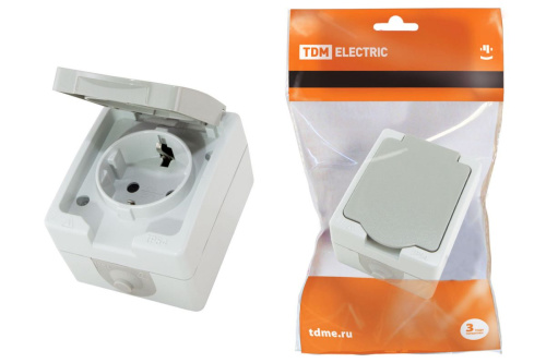 Розетка о/у Вуокса 1м с з/к серый IP54 16А ТДМ                                        