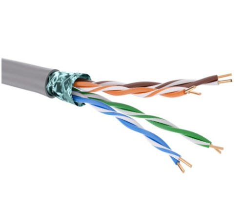 Кабель витая пара кат. 5E экранированный F/UTP, 4 пары, нг(А)-HF, цвет внешней оболочки серый, катуш                                        