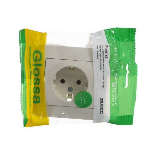 Розетка с/у GLOSSA 1м с/з бежевый IP20 в сборе 16А (упак-15шт) SchE                                         фото 4                    