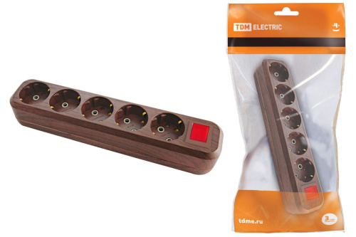 Колодка розеточная 5 гнезд 2П+3 с выключателем16А 250В "Эко" (бук) ТДМ                                        