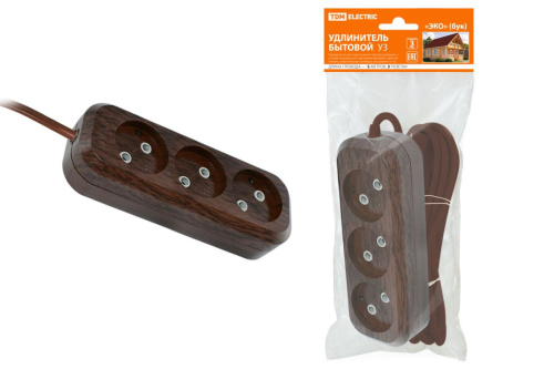 Удлинитель бытовой У3 3 гнезда, 5метров,2П б/з, ПВС 2х0,75мм2 "Эко" (бук) 10А/250В ТДМ                                        