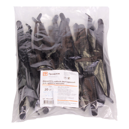 Держатель кабеля двусторонний для прямого монтажа черный (20шт/120шт уп/кор) Промрукав                                         фото 2                    