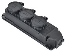 Розетка (колодка) трехместная с защитной крышкой IP44 каучук черная GENERICA          