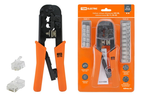 Набор: клещи обжимные KO-9E (RJ-11/45), наконечники RJ-11(10 шт), RJ-45(10 шт), «МастерЭлектрик» ТДМ                                        