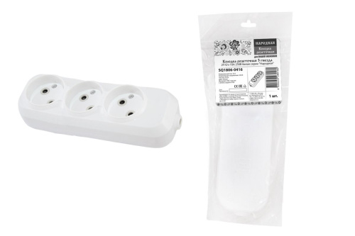 Колодка розеточная 3 гнезда 2П б/з 10А 250В белая серии "Народная" ТДМ                                        