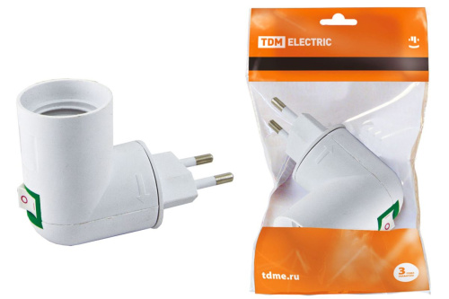 Переходник вилка-Е27 с выключателем, белый, ТДМ                                        
