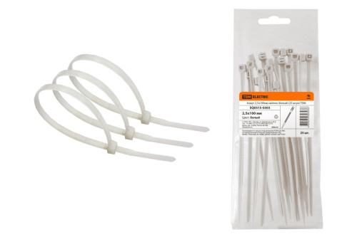 Хомут 2,5х100мм нейлон (белый) (25 штук) ТДМ                                        