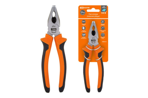 Пассатижи (плоскогубцы), с двухкомпонентными рукоятками, CR-V сталь 200 мм, серия "Алмаз" ТДМ                                        