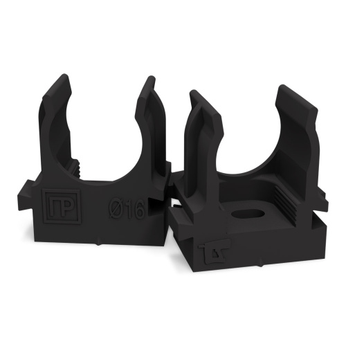 Крепеж-клипса для труб для монтажного пистолета черная в п/э d16 мм (100шт/1100шт уп/кор) Промрукав                                        
