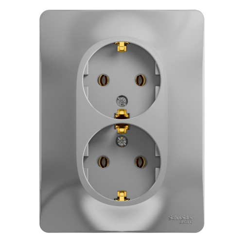 Розетка с/у GLOSSA 2м с/з алюминий IP20 в сборе 16А (упак-10 шт) SchE                                        