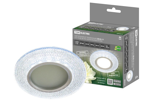 Светильник встраиваемый СВ 03-11 MR16 50Вт G5.3 LED подсветка 3 Вт зеркальный/хром ТДМ                                        