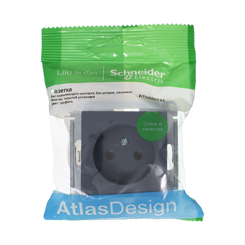 Розетка с/у AtlasDesign 1м б/з грифель IP20 механизм 16А (упак-10шт) SchE                                         фото 2                    