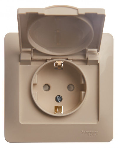 Розетка с/у GLOSSA 1м с/з с з/ш бежевый IP20 в сборе 16А с защ.крыш. (упак-15шт) SchE                                         фото 2                    
