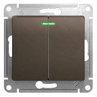 Выключатель с/у GLOSSA 2кл шоколад IP20 механизм 10АХ 250В с инд. SchE          