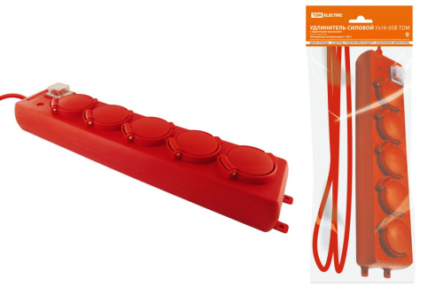 Удлинитель силовой Уз16-05В  (с крышками IP44, выключатель, 5 мест/20м КГ 3х1,5) ТДМ                                        