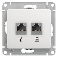Розетка с/у GLOSSA RJ11+RJ45 2м белый механизм кат.5E (телеф.+комп.) (упак-10шт) SchE          