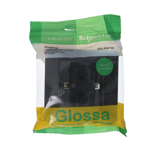 Розетка с/у GLOSSA 1м с/з с з/ш антрацит IP44 в сборе 16А 250В с защ.крыш. (упак-10шт) SchE                                         фото 3                    