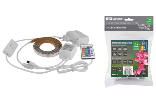Комплект светодиодной ленты SMD5050-30 LED/м-12 В-7,2 Вт/м-IP20-RGB (1 м), 12 Вт, IR-контроллер ТДМ                                        
