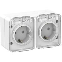 Розетка о/у AtlasDesign Profi54 2м с/з с з/ш белый IP54 16А SchE          