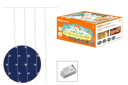 Гирлянда новогодняя "Занавес" 1,5х2,5 м, белый свет, 8 режимов, наружное использование, IP44, ТДМ                                        