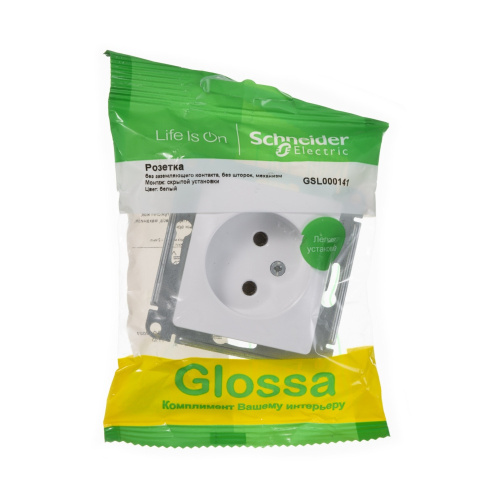 Розетка с/у GLOSSA 1м б/з белый IP20 механизм 16А (упак-20шт) SchE                                         фото 6                    