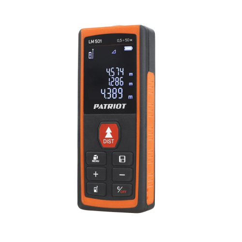 Дальномер лазерный PATRIOT LM 501, макс. дистанция 50 метров, измерение площади, объема, подсветка,                                         