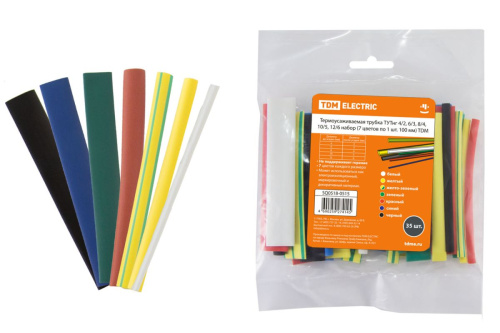 Термоусаживаемая трубка  4/2, 6/3, 8/4, 10/5, 12/6 набор (7 цветов по 1 шт. 100мм (35 шт)) ТУТнг ТДМ                                        